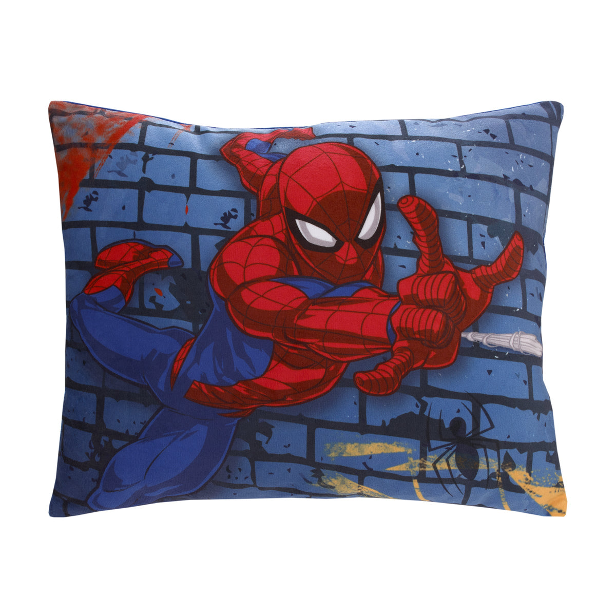 Marvel Spider-Man Wall Crawler Red, White, and Blue Spider Webs Super Soft Toddler Pillow