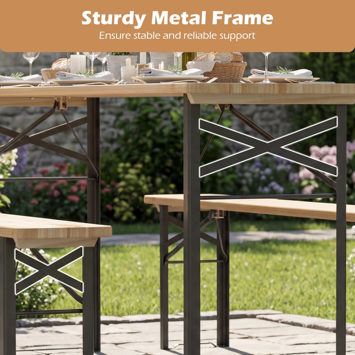 70 Inch 3-Piece Folding Picnic Table with Benches for 6 Fir Wood Portable Bear Camping Table-Black