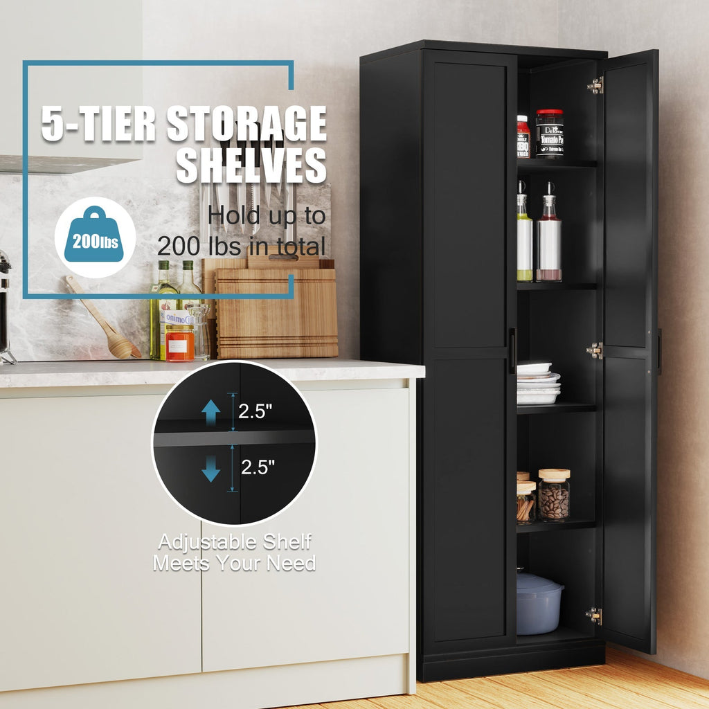 70 Inch Freestanding Storage Cabinet with 2 Doors and 5 Shelves