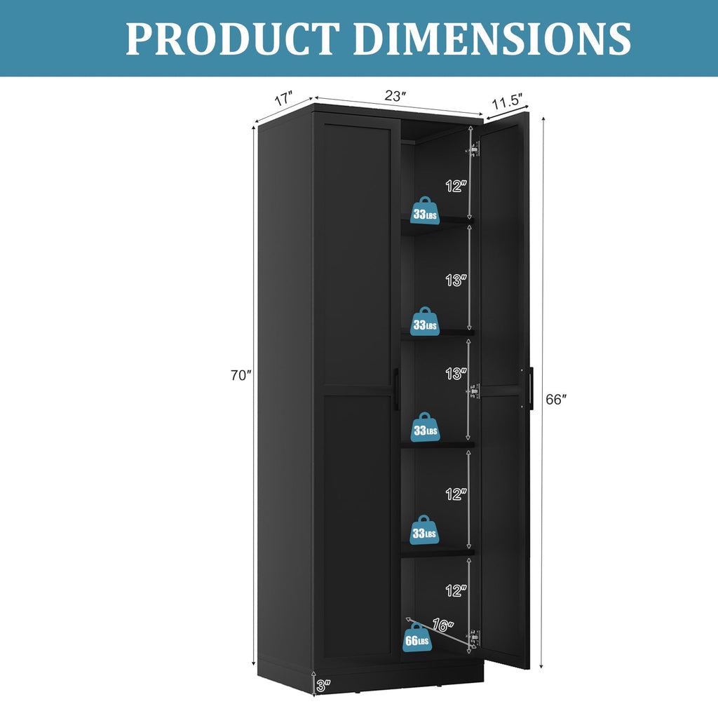 70 Inch Freestanding Storage Cabinet with 2 Doors and 5 Shelves