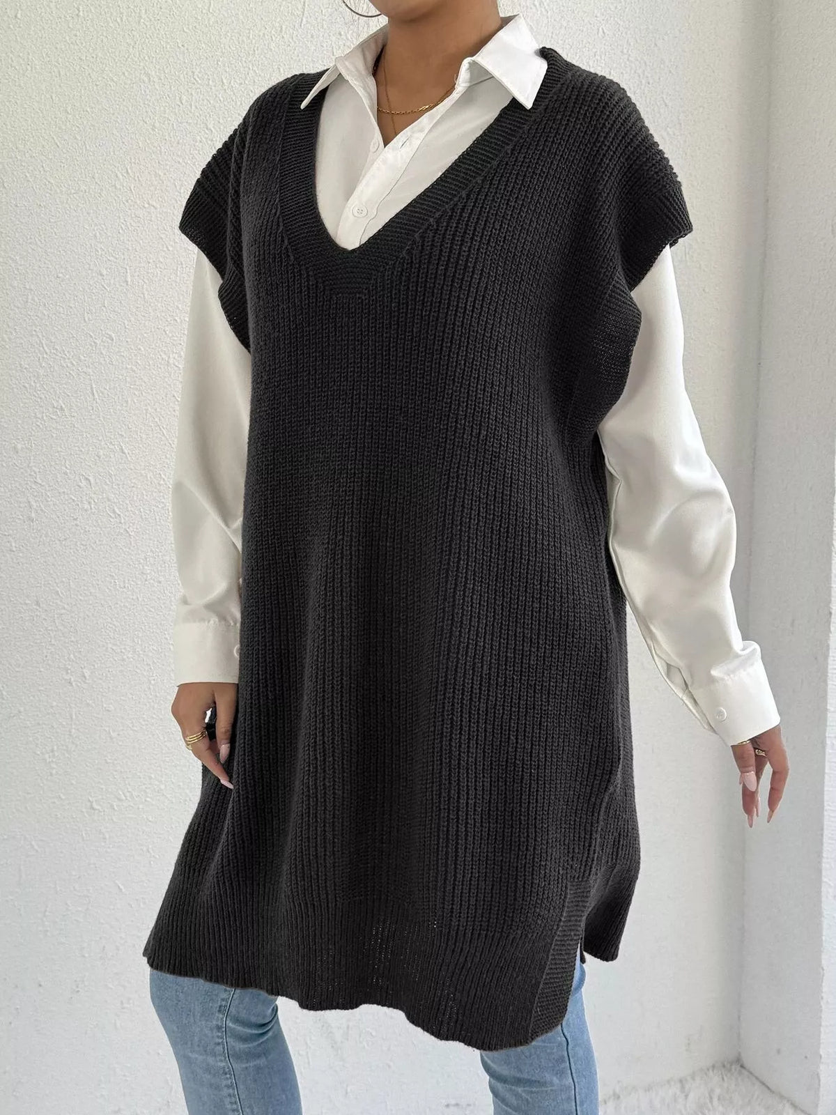 Oversized V-Neck Sweater Vest