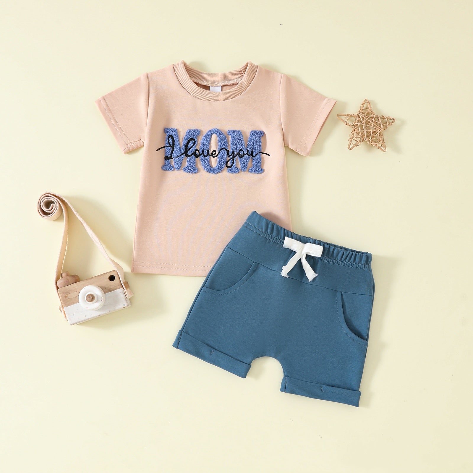 Boys Short-Sleeve Pocketed Shorts Set