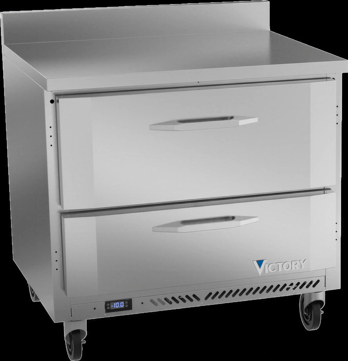 Victory Refrigeration VWFD36HC-2 36-Inch Worktop Freezer Counter, 2 Drawers, Self-Contained Rear-Mounted Refrigeration, Stainless Steel