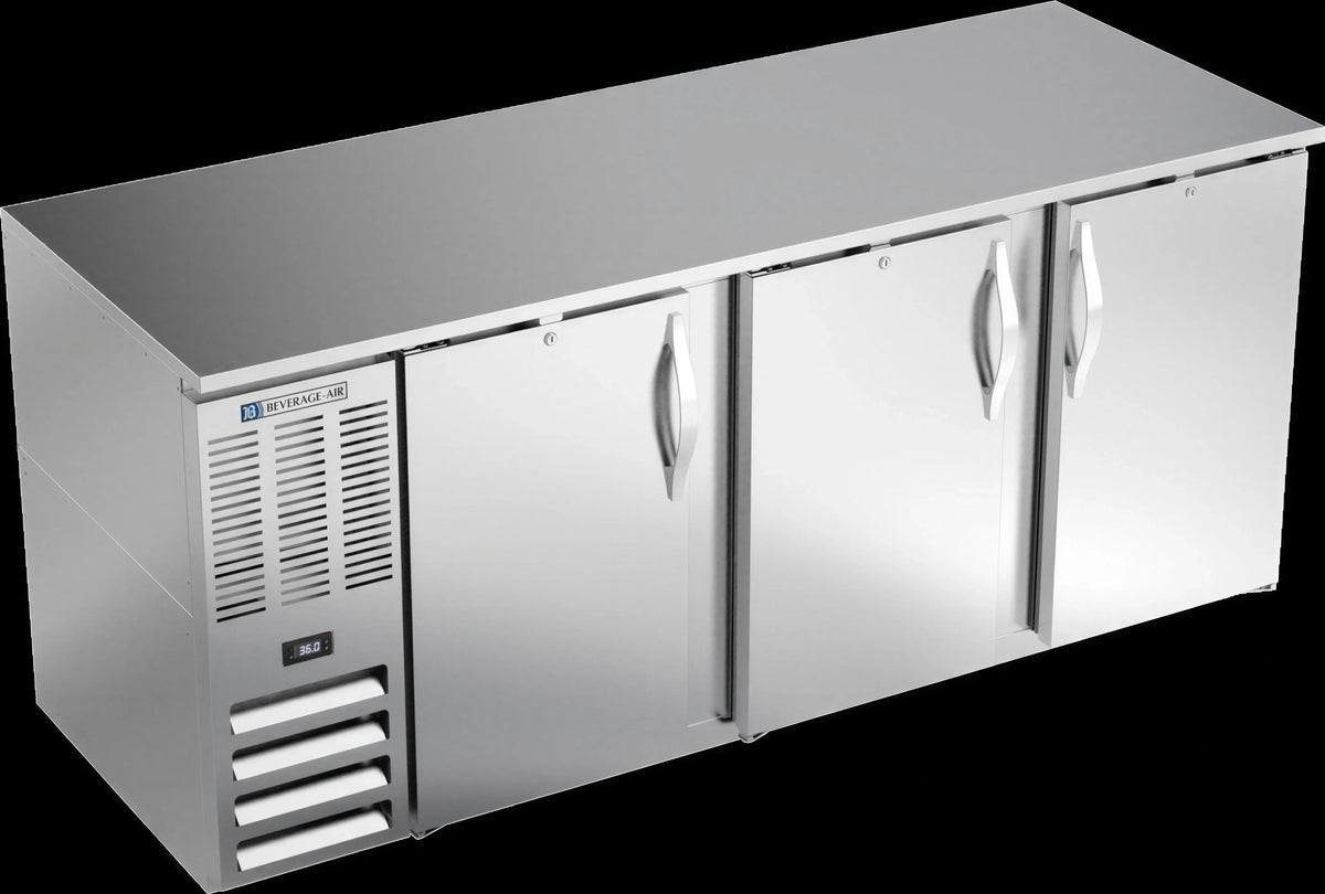 Beverage Air BB78HC-S Three-Section Solid-Door Back Bar Refrigerator, 78-Inch, 26.1 Cu. Ft., Stainless Steel