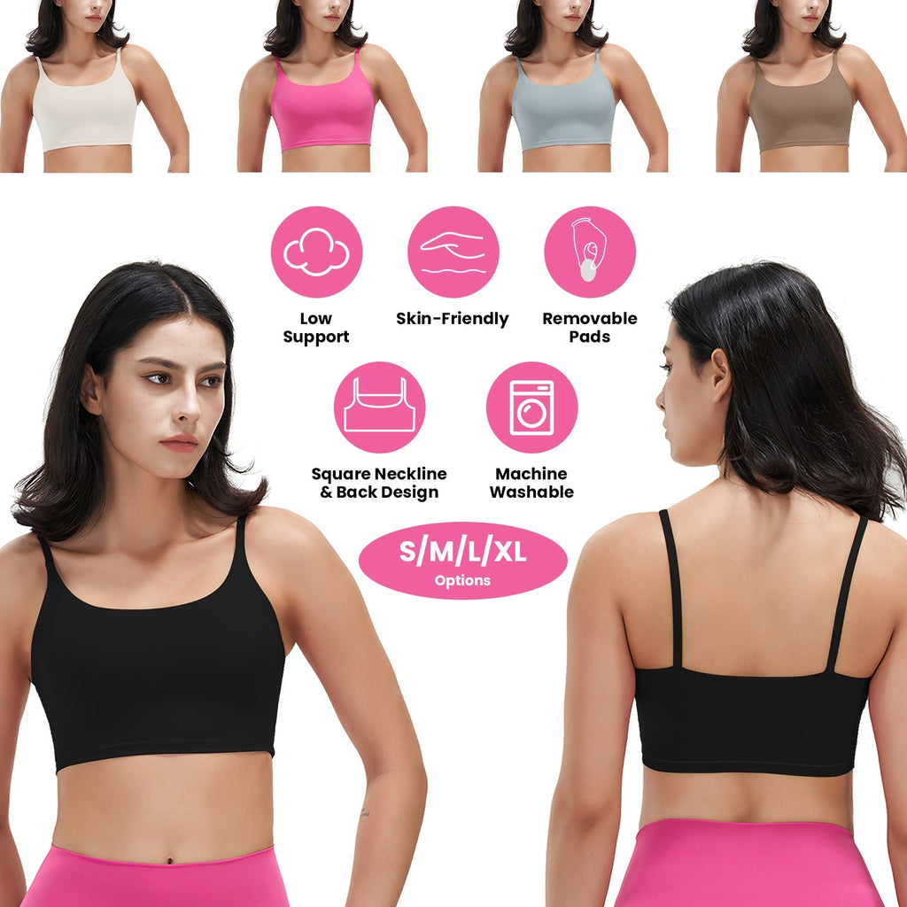 Women Sport Bras with Removable Pads, Low-Impact Square Neck
