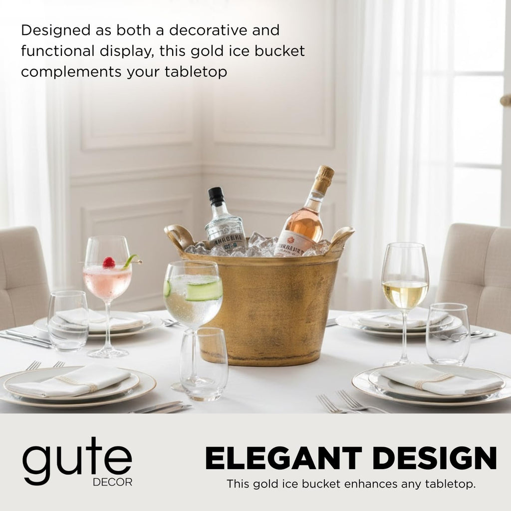Solid Bronze Gold 12-Quart Double-Walled Insulated Ice Bucket & Champagne Cooler (13.4" x 9.45")