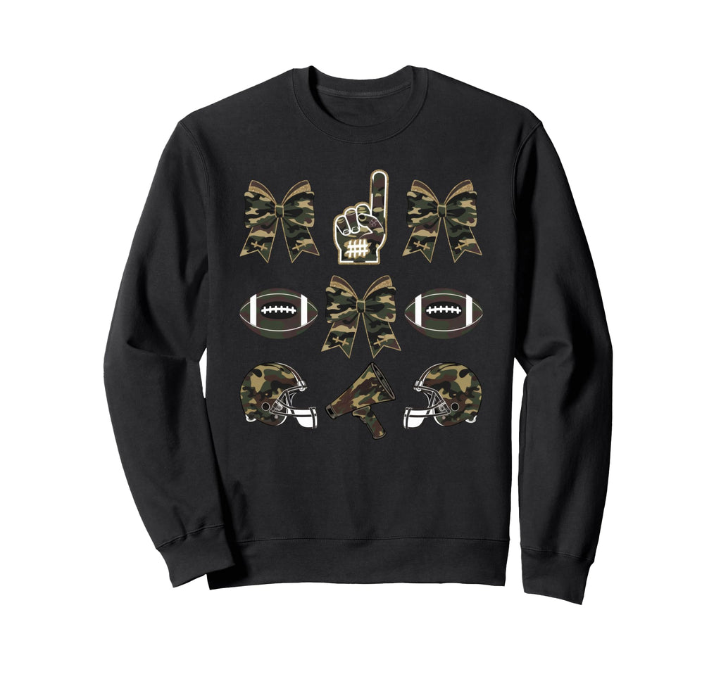 Camo Football Coquette Bow Sweatshirt - Novelty Apparel for Adults