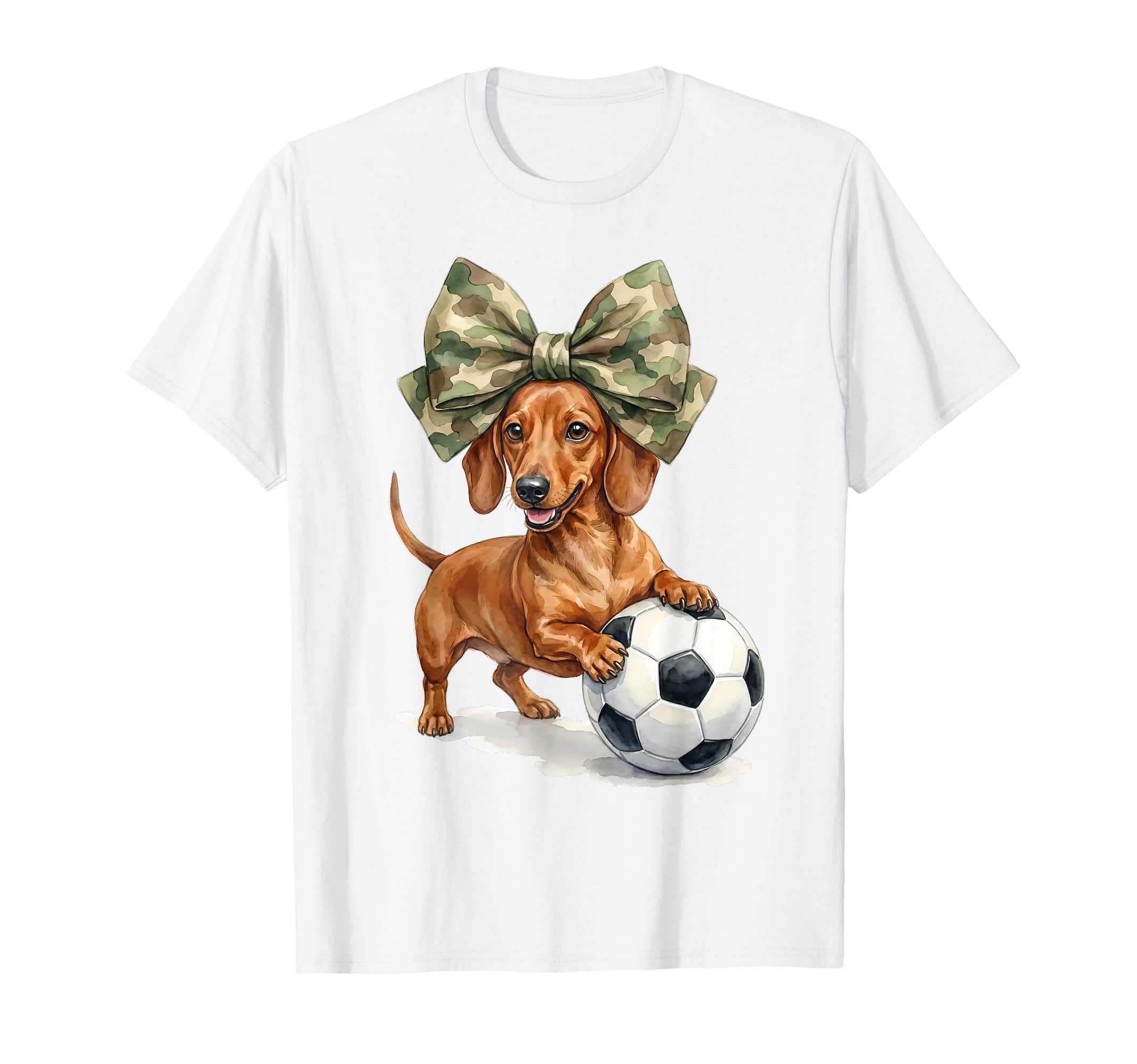 Dachshund Soccer Camo Coquette Bow Dog T-Shirt - Aesthetic Graphic Unisex