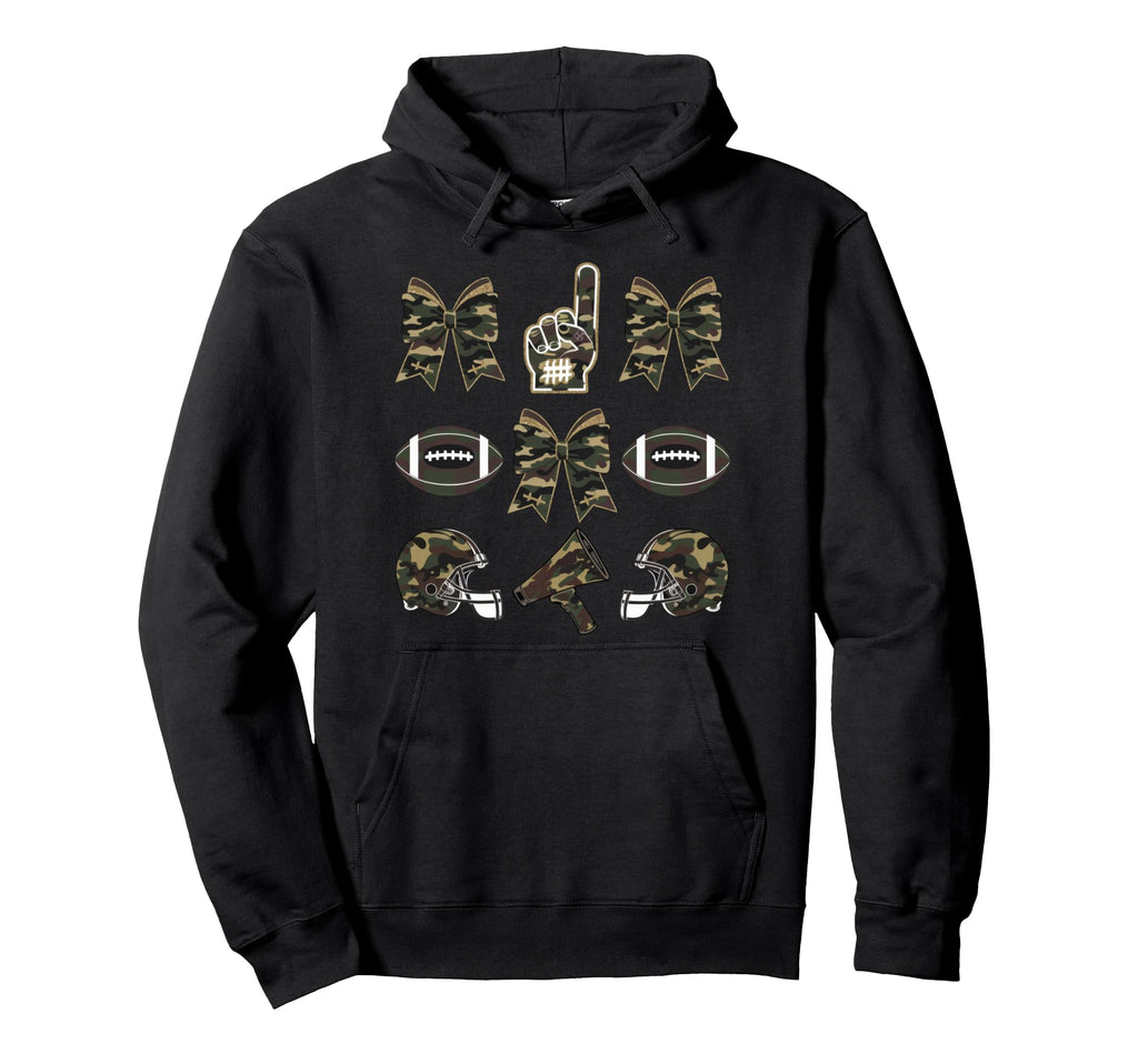 Camo Football Coquette Bow Football Mom Hoodie - Unique Graphic for Adults