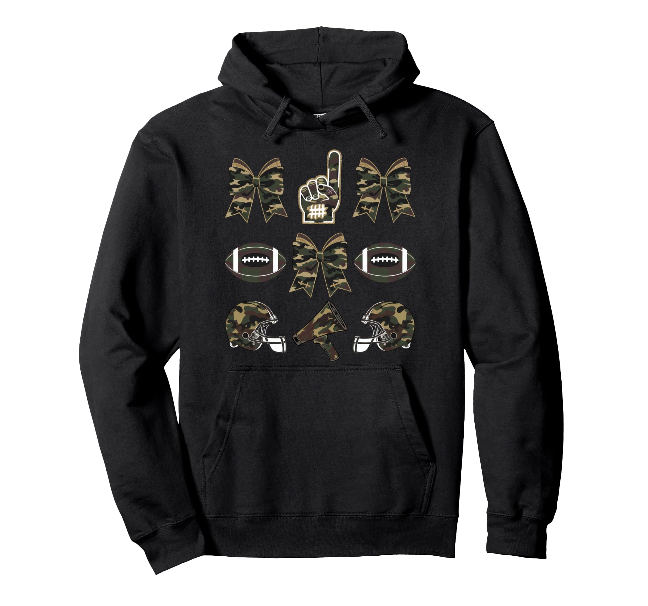 Camo Football Coquette Bow Football Mom Hoodie - Unique Graphic for Adults