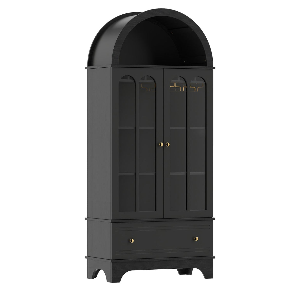 71.5" Arched Cabinet with Glass Doors and Wine Rack