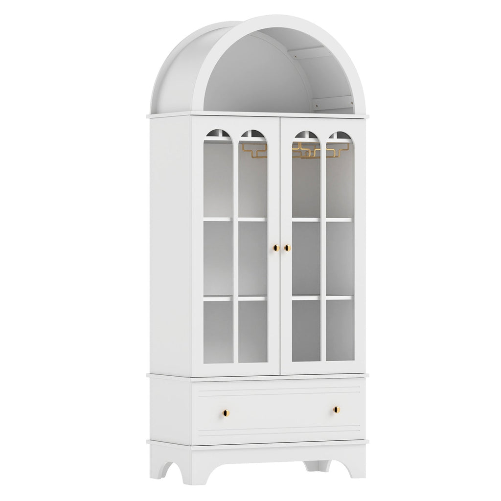 71.5" Arched Cabinet with Glass Doors and Wine Rack