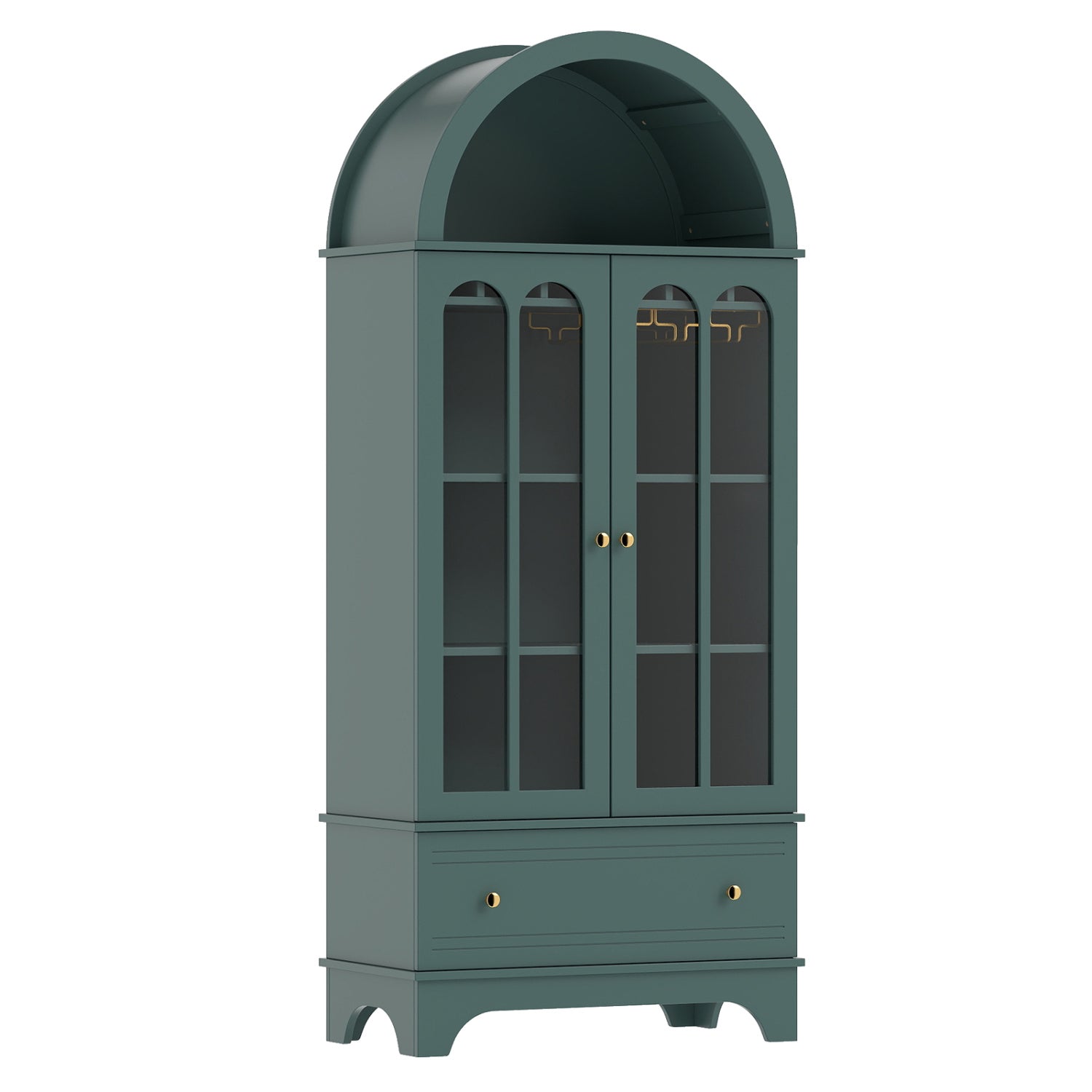 71.5" Arched Cabinet with Glass Doors and Wine Rack