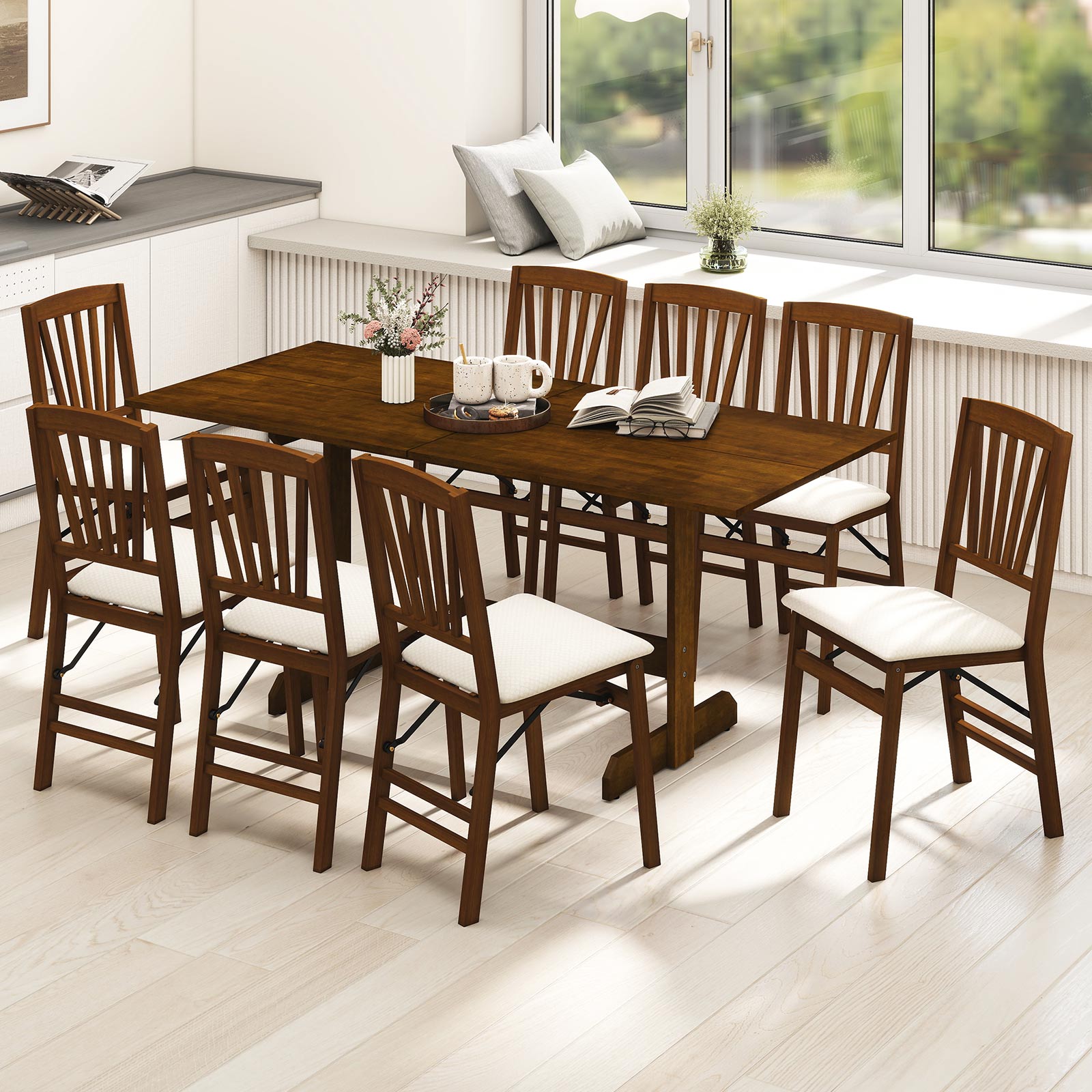 71 Inch Farmhouse Dining Table Wooden Kitchen Table for 6-8 with Rubber Wood Legs-Walnut
