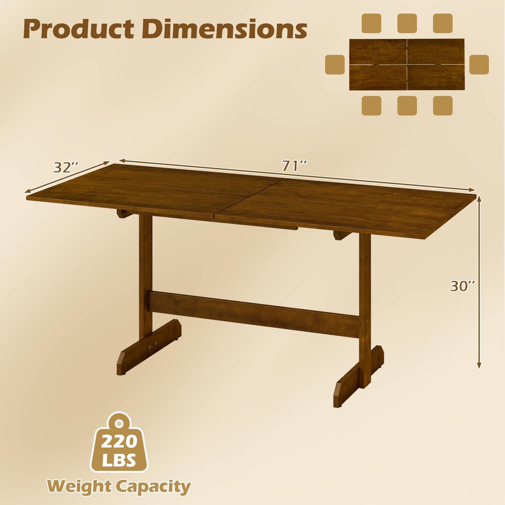 71 Inch Farmhouse Dining Table Wooden Kitchen Table for 6-8 with Rubber Wood Legs-Walnut