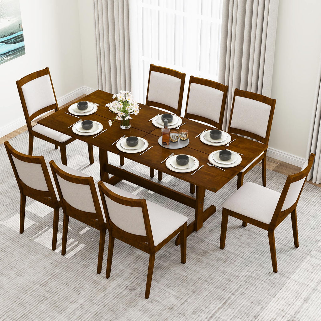 71 Inch Farmhouse Dining Table Wooden Kitchen Table for 6-8 with Rubber Wood Legs-Walnut