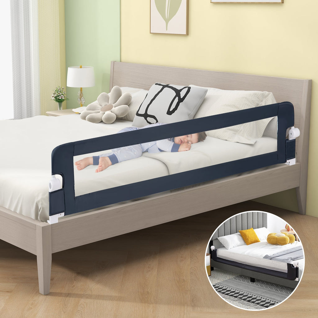 71-Inch Foldable Bed Rail Swing Down Baby Bed Guard Rail with Adjustable Safety Strap