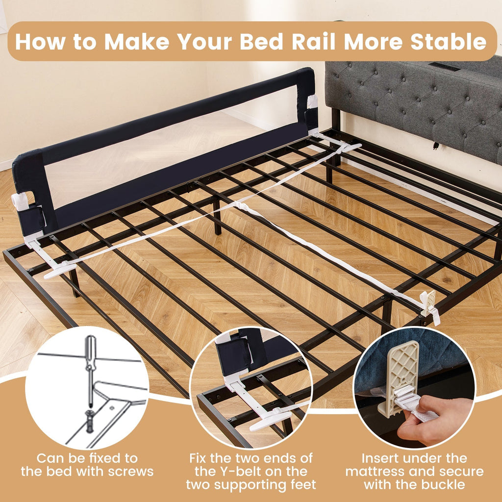 71-Inch Foldable Bed Rail Swing Down Baby Bed Guard Rail with Adjustable Safety Strap