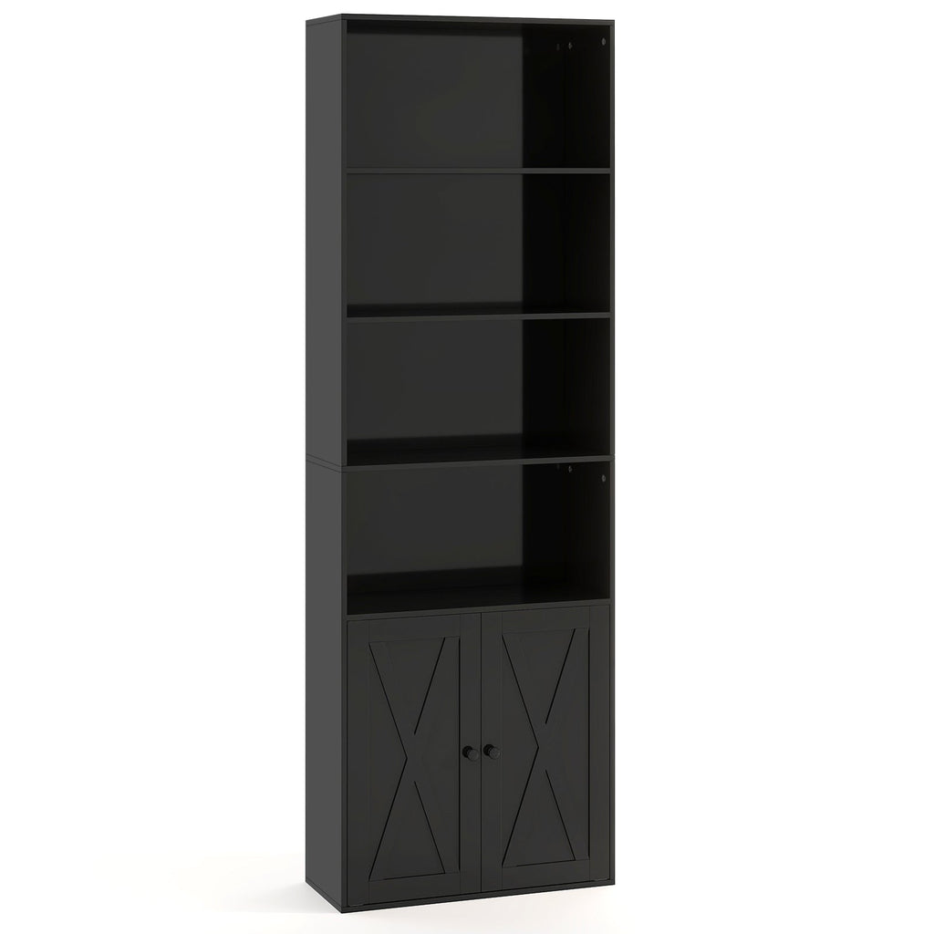 71 Inch Freestanding Bookshelf with 6 Shelves and 2-Door Cabinet
