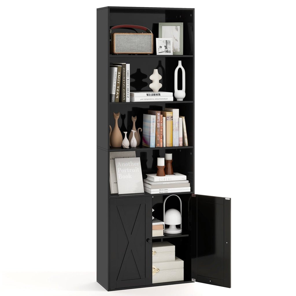 71 Inch Freestanding Bookshelf with 6 Shelves and 2-Door Cabinet