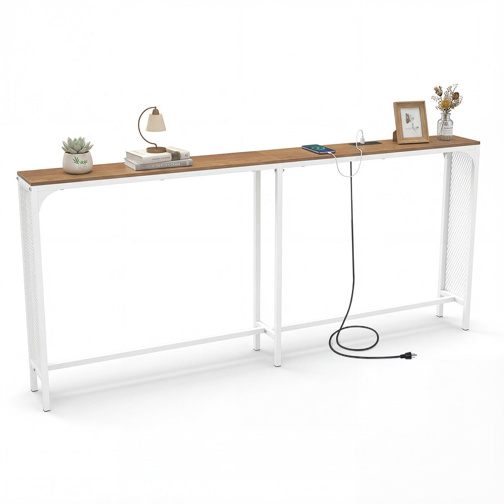 71 Inch Narrow Console Table with Power Outlet for Small Space