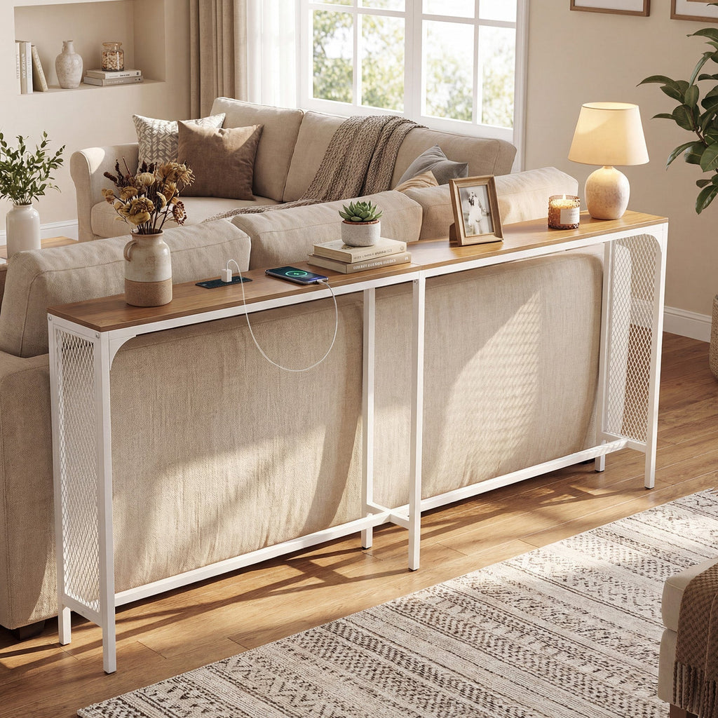 71 Inch Narrow Console Table with Power Outlet for Small Space