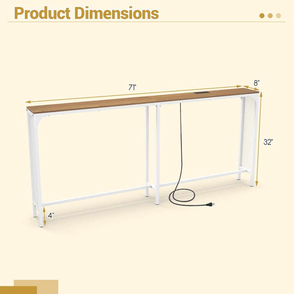 71 Inch Narrow Console Table with Power Outlet for Small Space