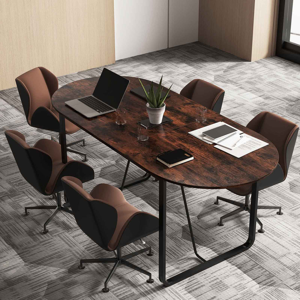 71 Inches Executive Table Oval Home Office Table with Cable Management Hole-Rustic Brown