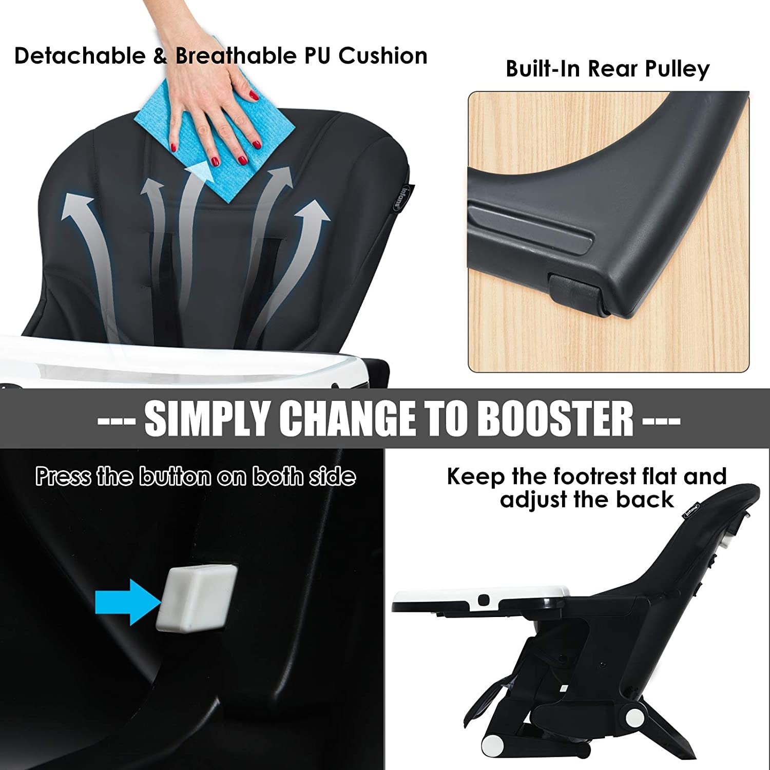 4-in-1 High Chair–Booster Seat with Adjustable Height and Recline