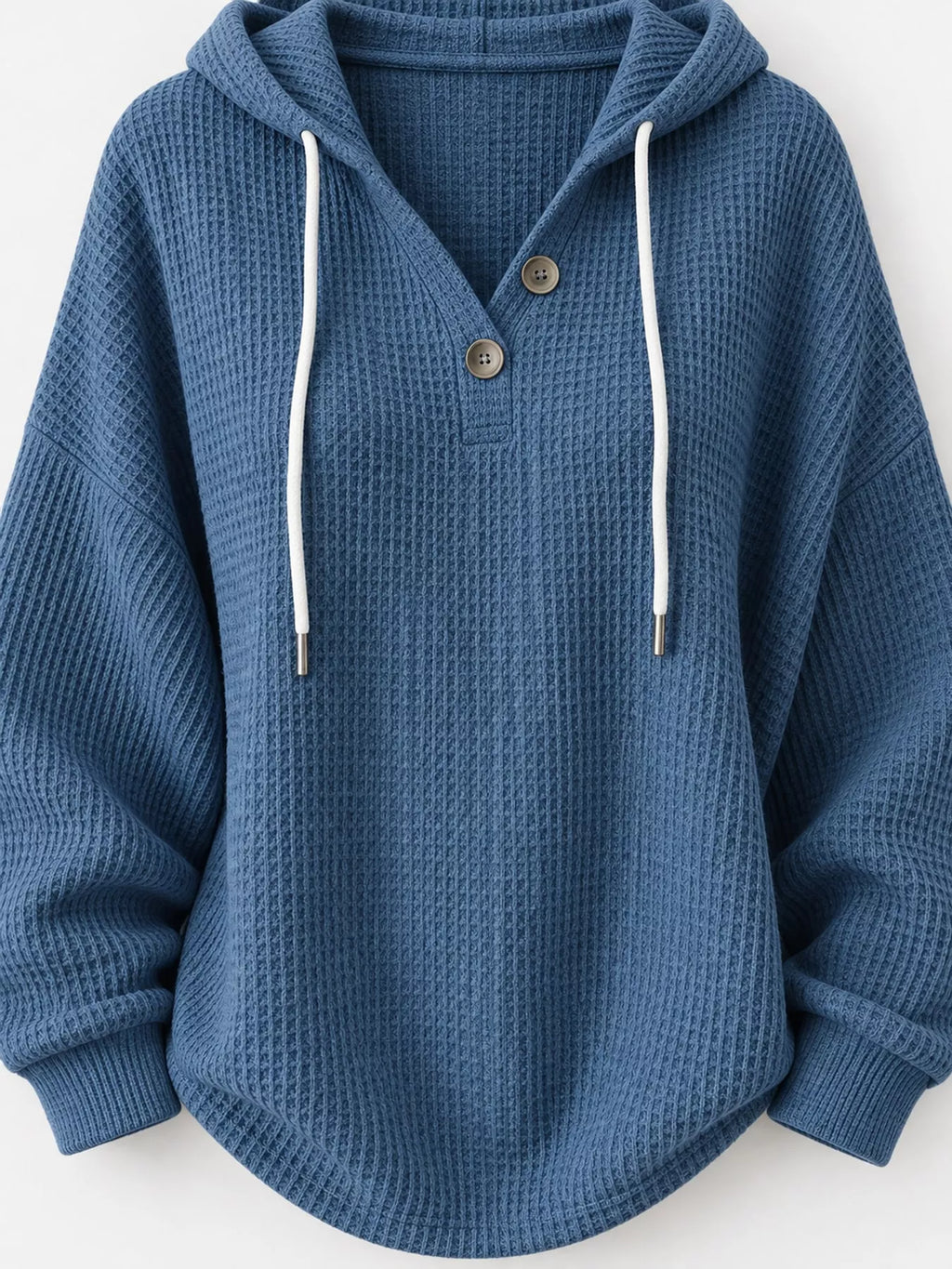 Full Size Waffle Knit Button Detail Hoodie Plus Size
