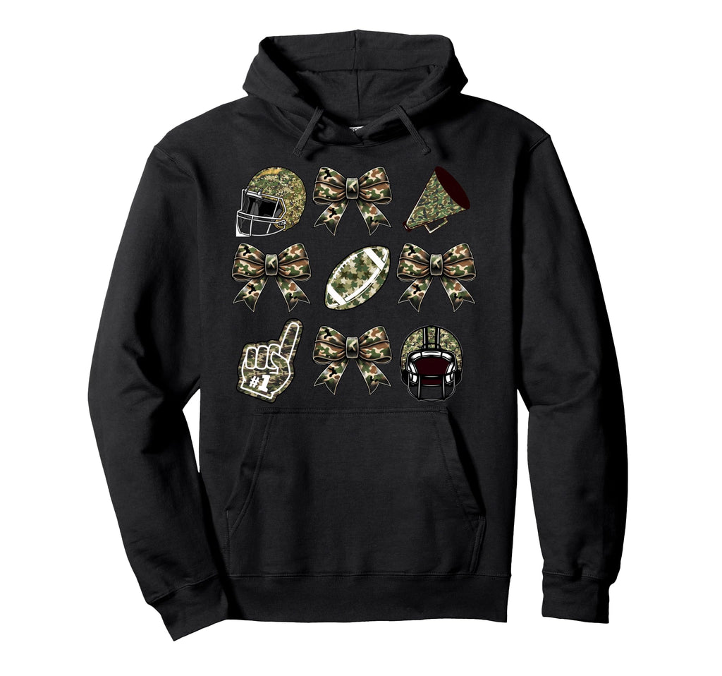 Camo Football Coquette Bow Football Mom Hoodie - Novelty Apparel Unisex