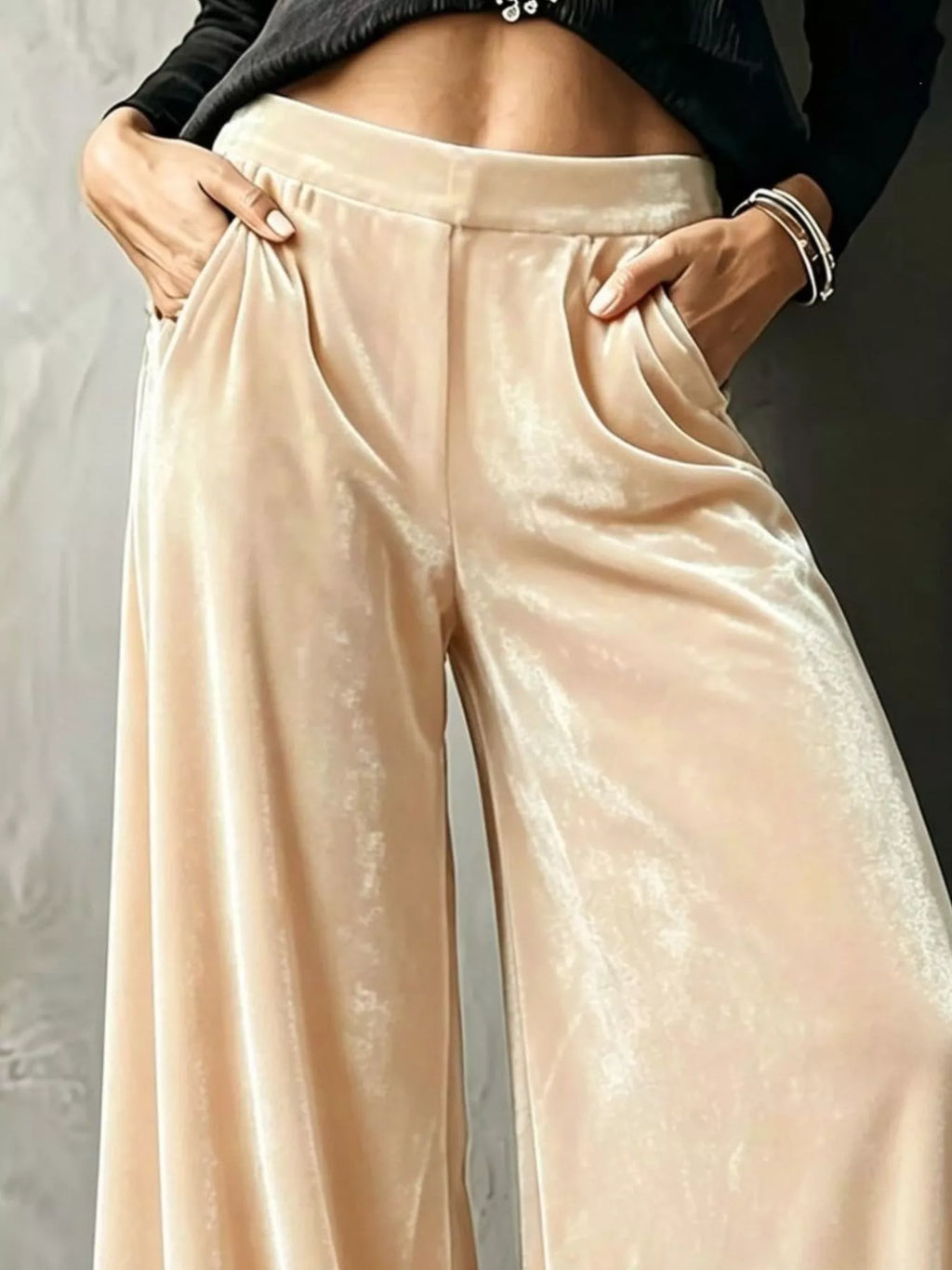 Full Size High-Waisted Wide-Leg Velvet Pants Plus Size