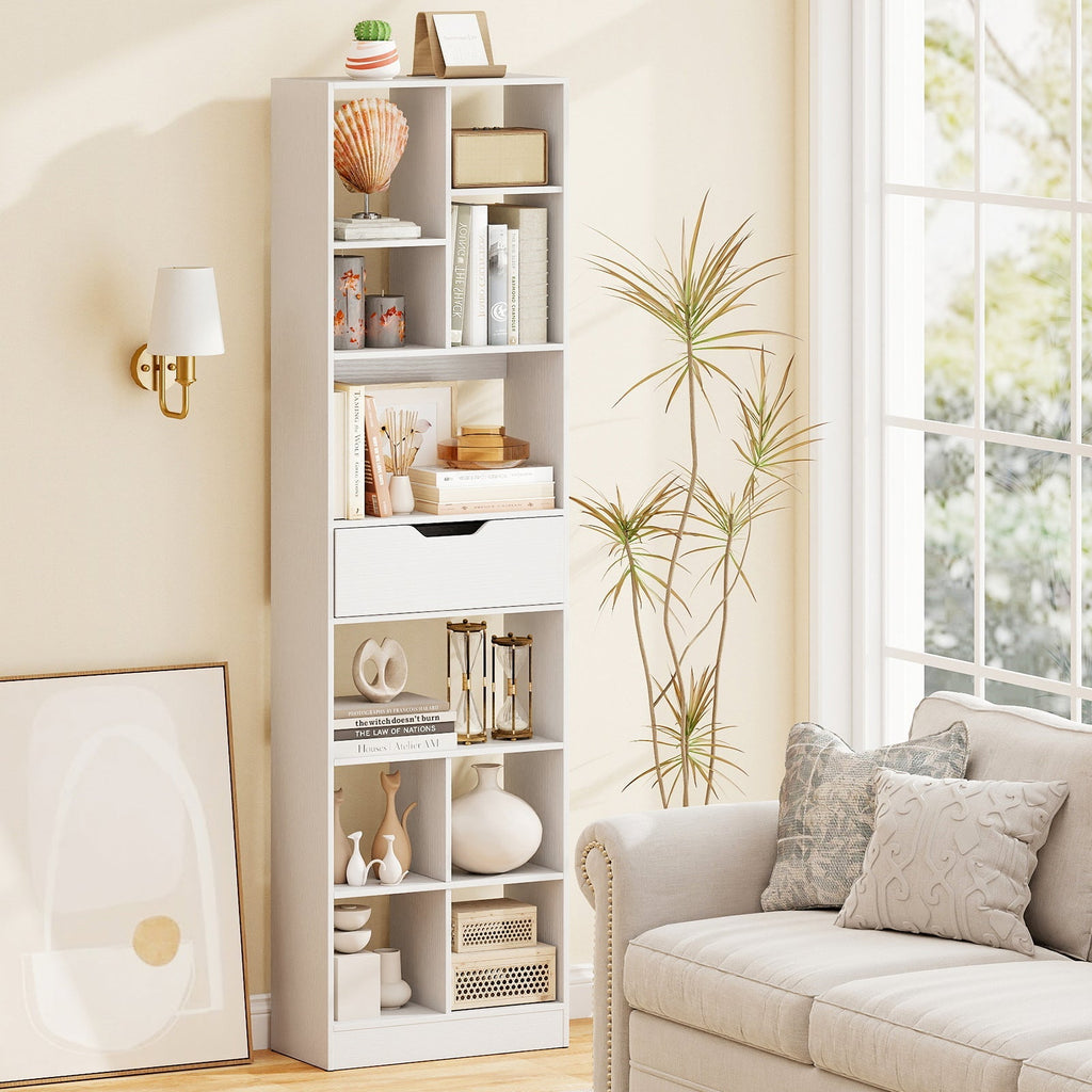 71inch Tall Freestanding Bookcase with Drawer 10-Cube Storage Organizer