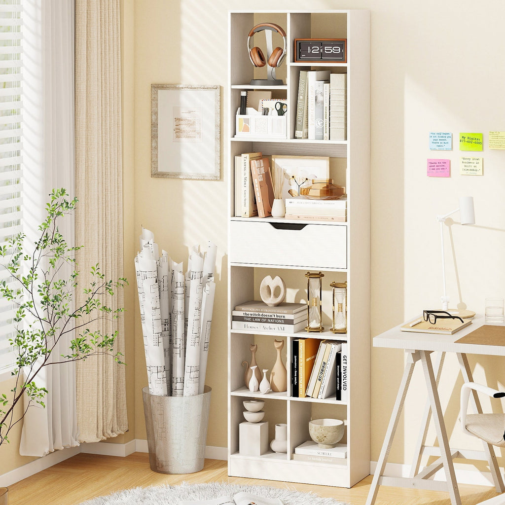 71inch Tall Freestanding Bookcase with Drawer 10-Cube Storage Organizer