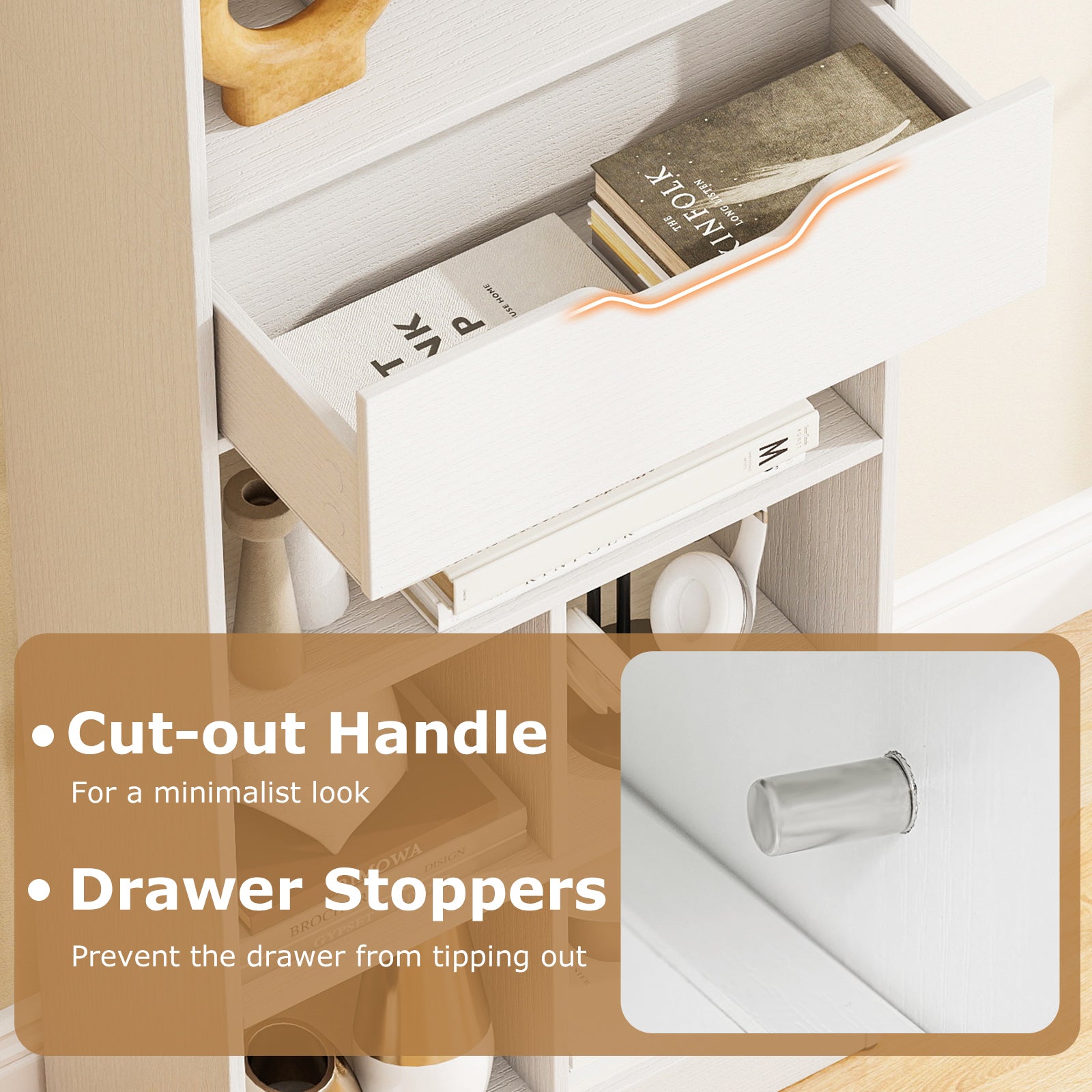 71inch Tall Freestanding Bookcase with Drawer 10-Cube Storage Organizer