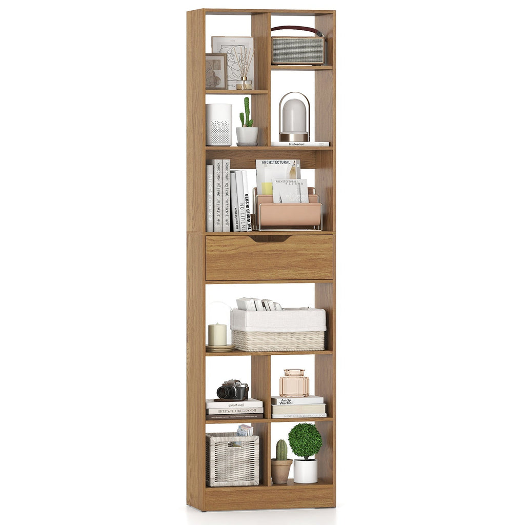 71inch Tall Freestanding Bookcase with Drawer 10-Cube Storage Organizer