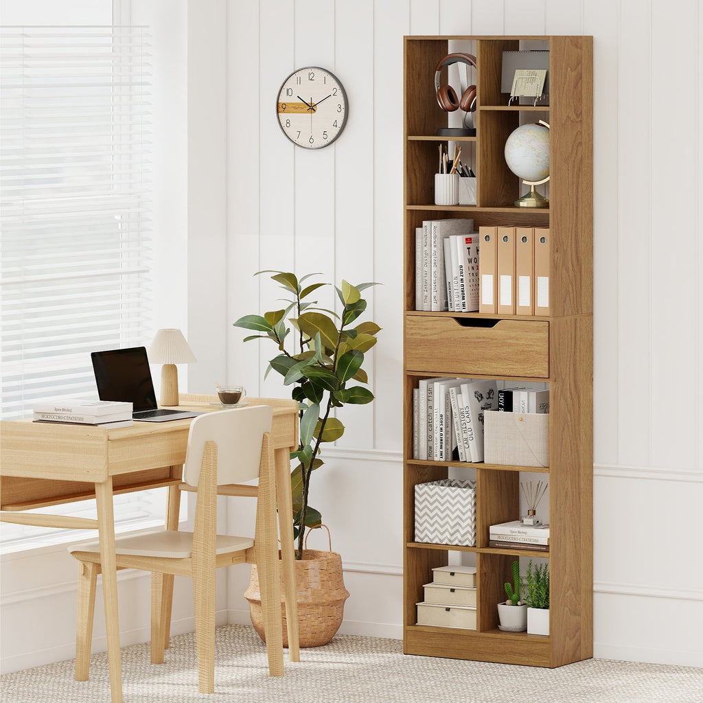 71inch Tall Freestanding Bookcase with Drawer 10-Cube Storage Organizer
