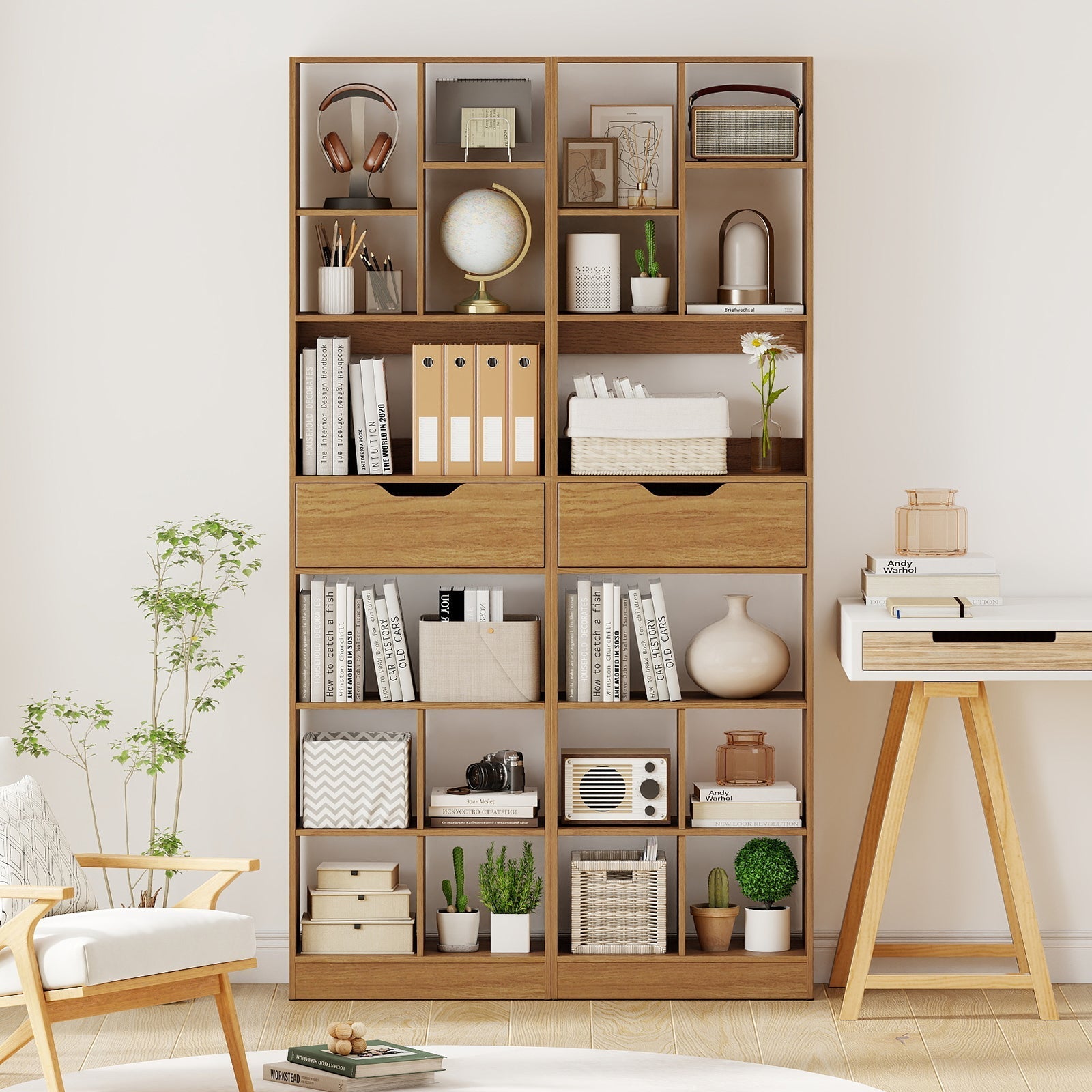 71inch Tall Freestanding Bookcase with Drawer 10-Cube Storage Organizer