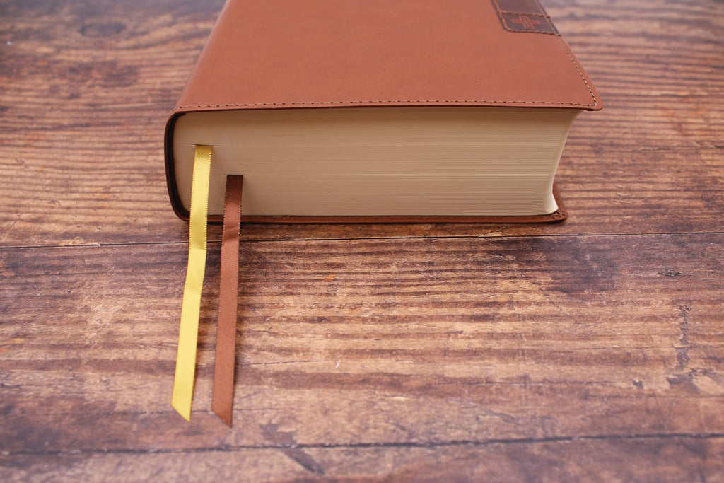 NIV, Journal the Word Bible (Perfect for Note-Taking), Large Print, Leathersoft, Brown, Red Letter, Comfort Print: Reflect, Take Notes, or Create Art Next to Your Favorite Verses