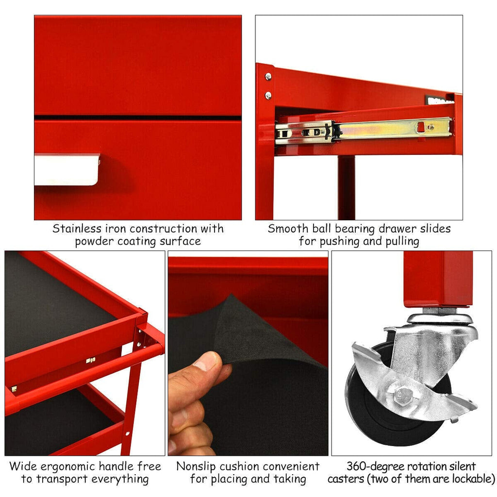 Rolling Tool Cart Mechanic Cabinet Storage ToolBox Organizer with Drawer