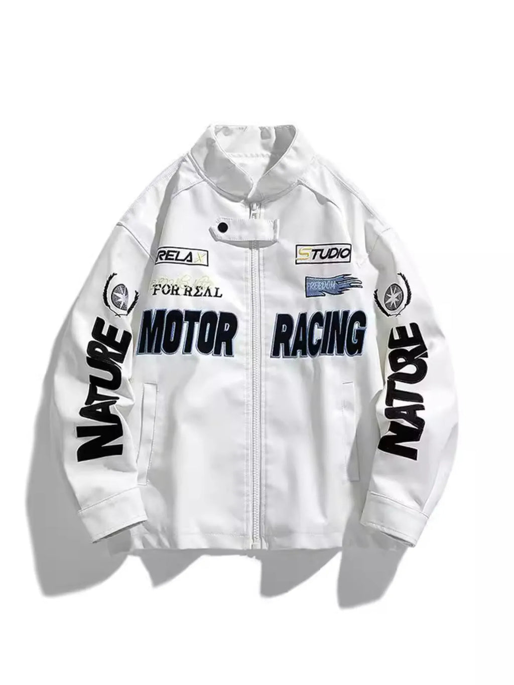 Men's Plus Size Zip Up Motor Racing Leather Jacket