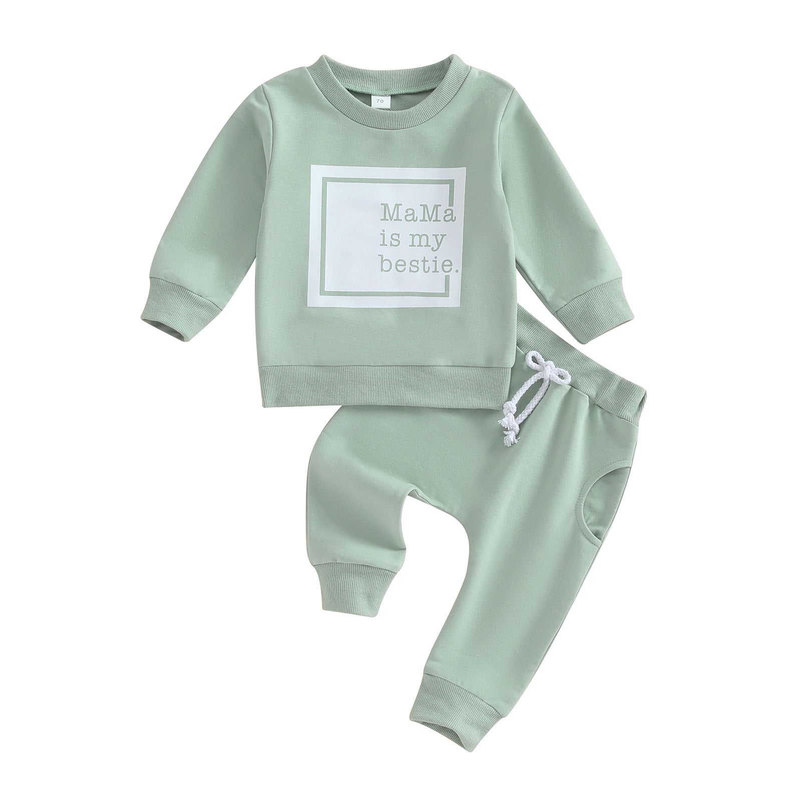 Letter-print Long-sleeve Top And Solid-color Pants Two-piece Set