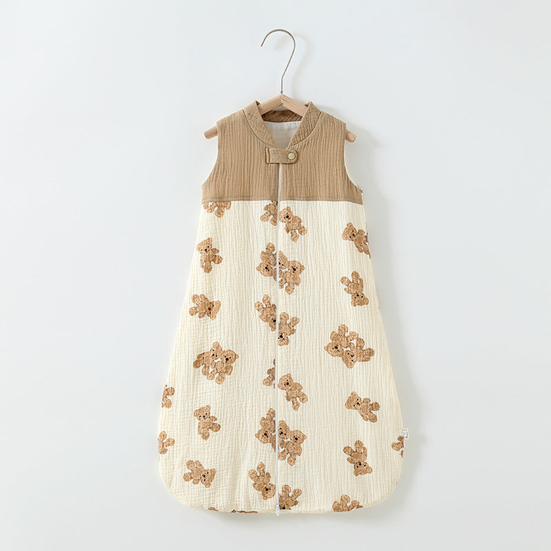 Baby Sleeping Bag Double Layer Patchwork Stand-up Collar Gauze Waistcoat Sleeping Bag