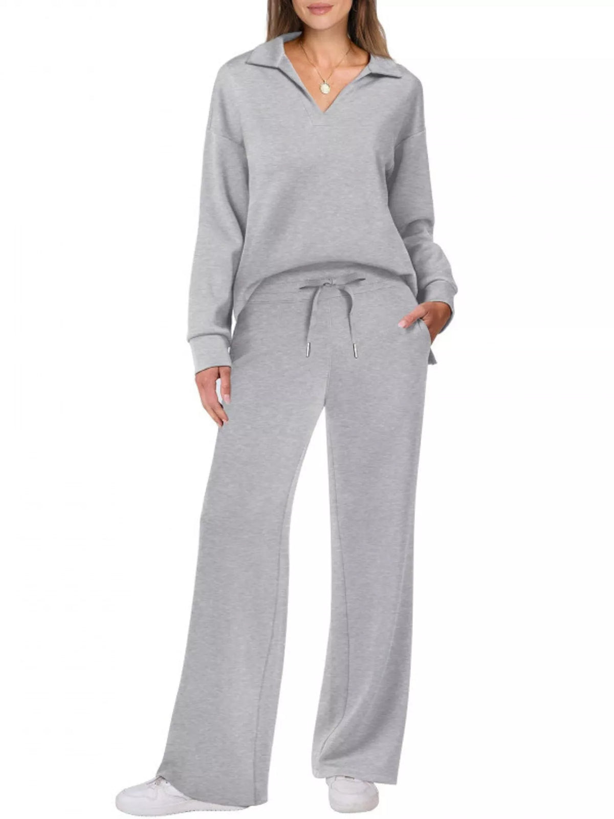 Dropped Shoulder Top and Pants Set