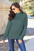 Ribbed Mock Neck Long Sleeve Top with Exposed Seams