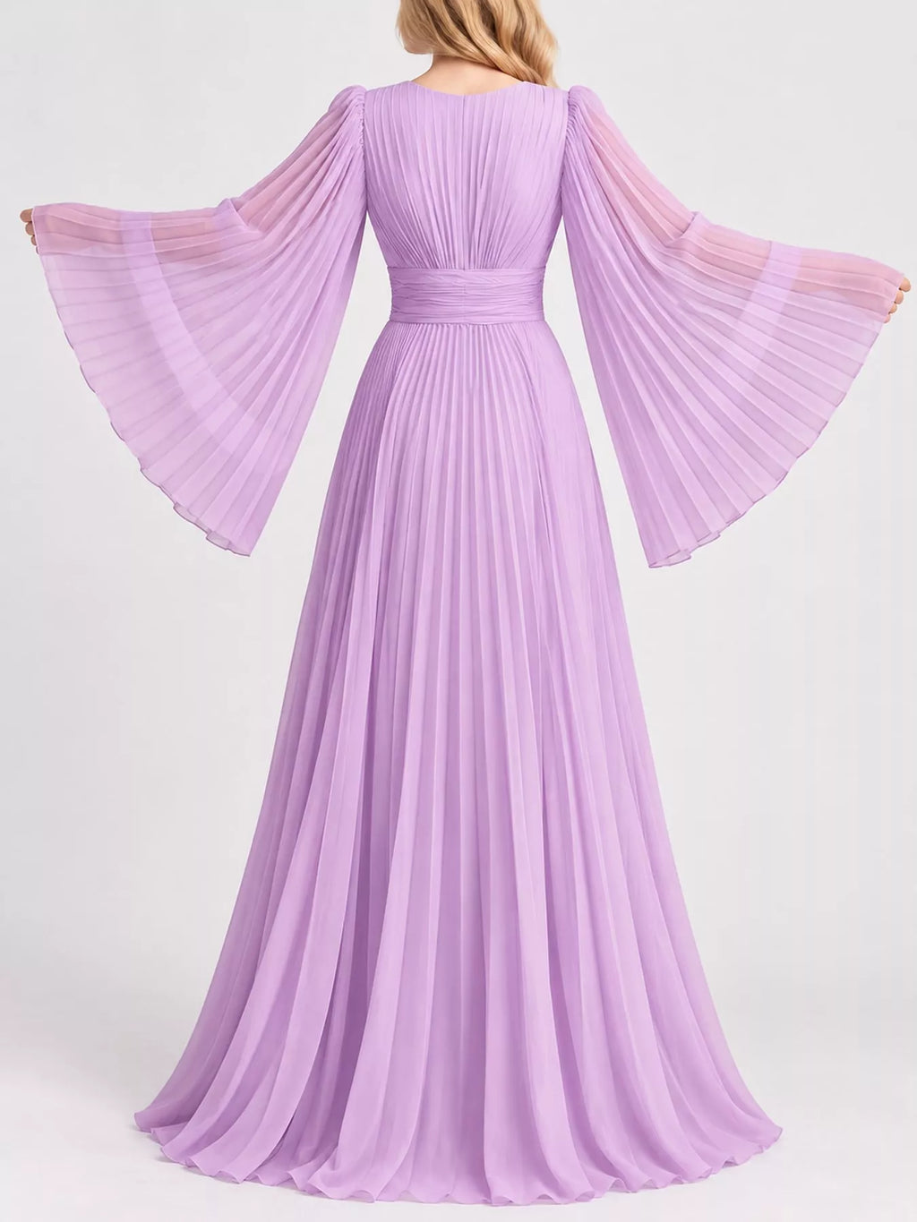 V-Neck Pleated Maxi Dress