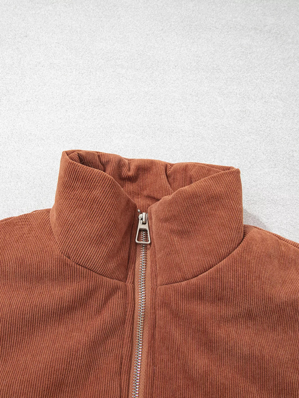 Geometric Print Fleece Metal Zipper Collar Patchwork Design Vest