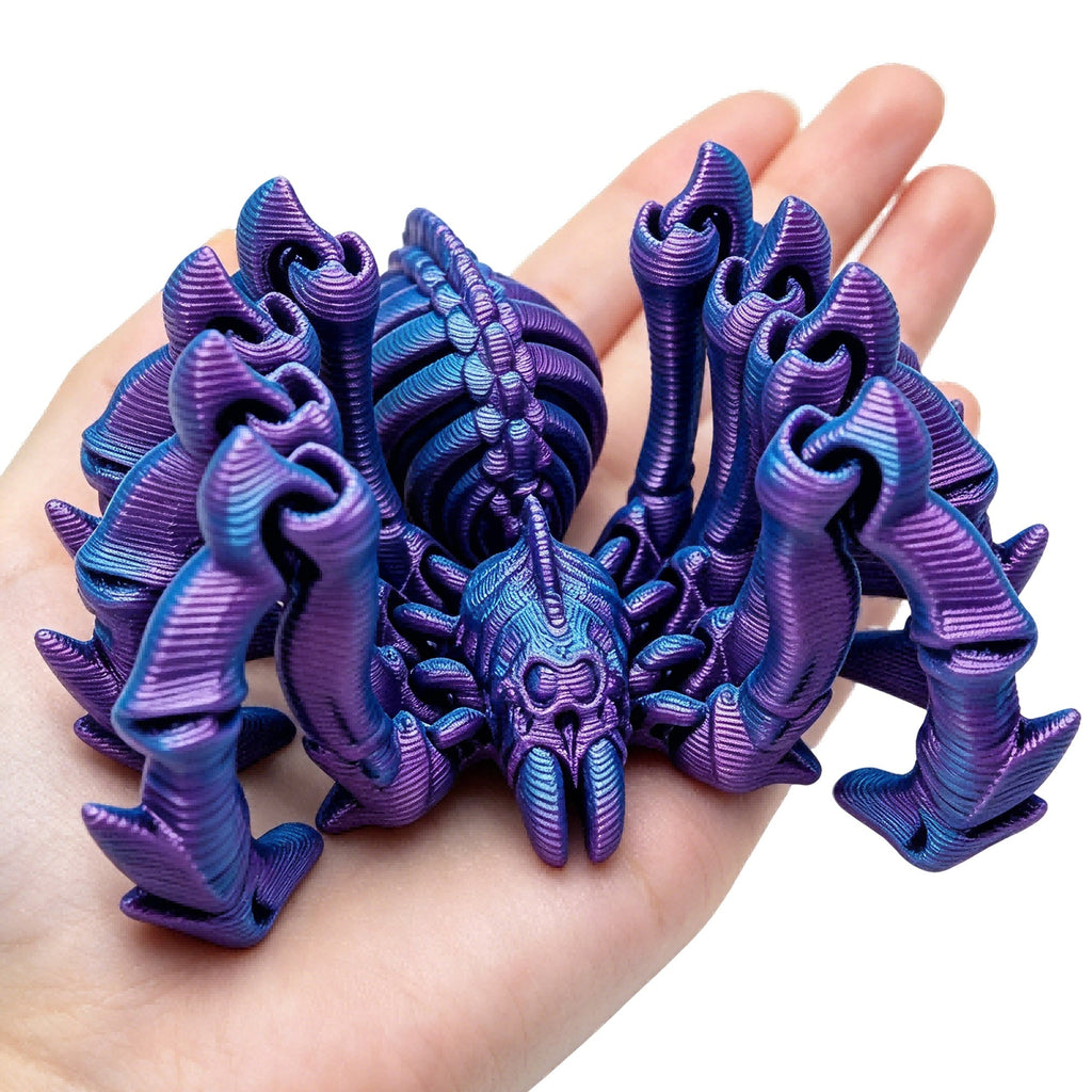 3D Printed Articulated Spider, Flexible Movable Jointed Fantasy Creature Figure, Purple Blue Desktop Fidget Decor For Office Desk Halloween Display