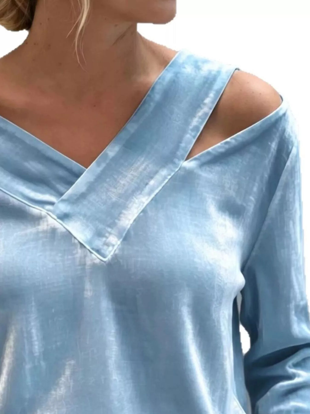 Full Size Velvet Cold-Shoulder V-Neck Blouse Plus Size