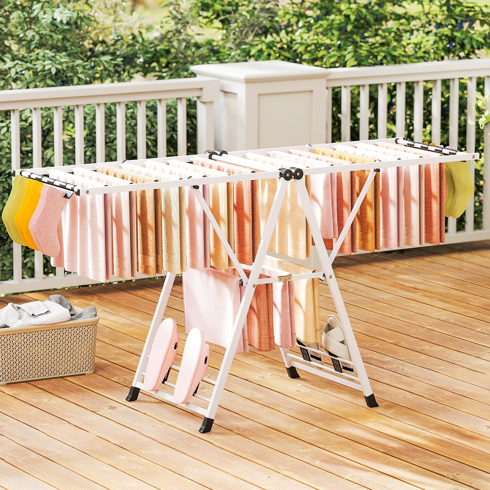 72.5 Inches Clothes Drying Rack with Height Adjustable Wings